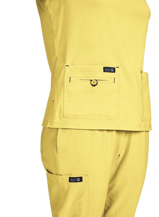 KOI Basics Becca Women's 4-Pocket Stretch Scrub Top Sunshine Large - Image 3